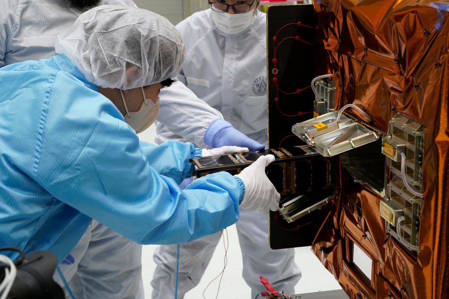 Spacecraft integration work in a cleanroom